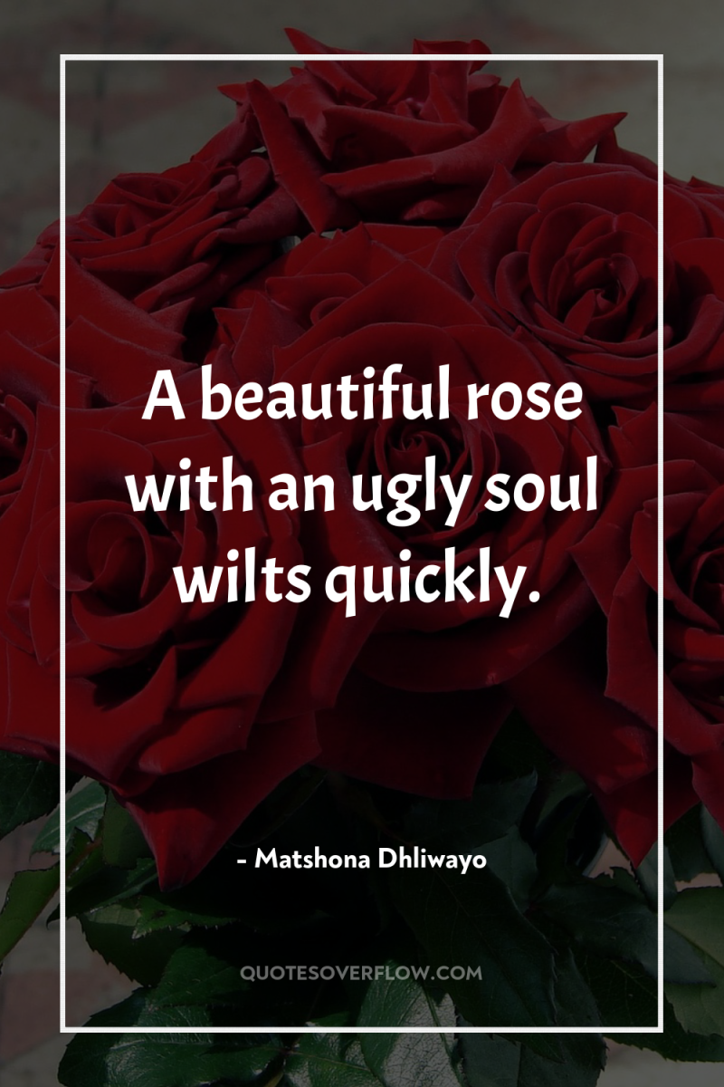 A beautiful rose with an ugly soul wilts quickly. 