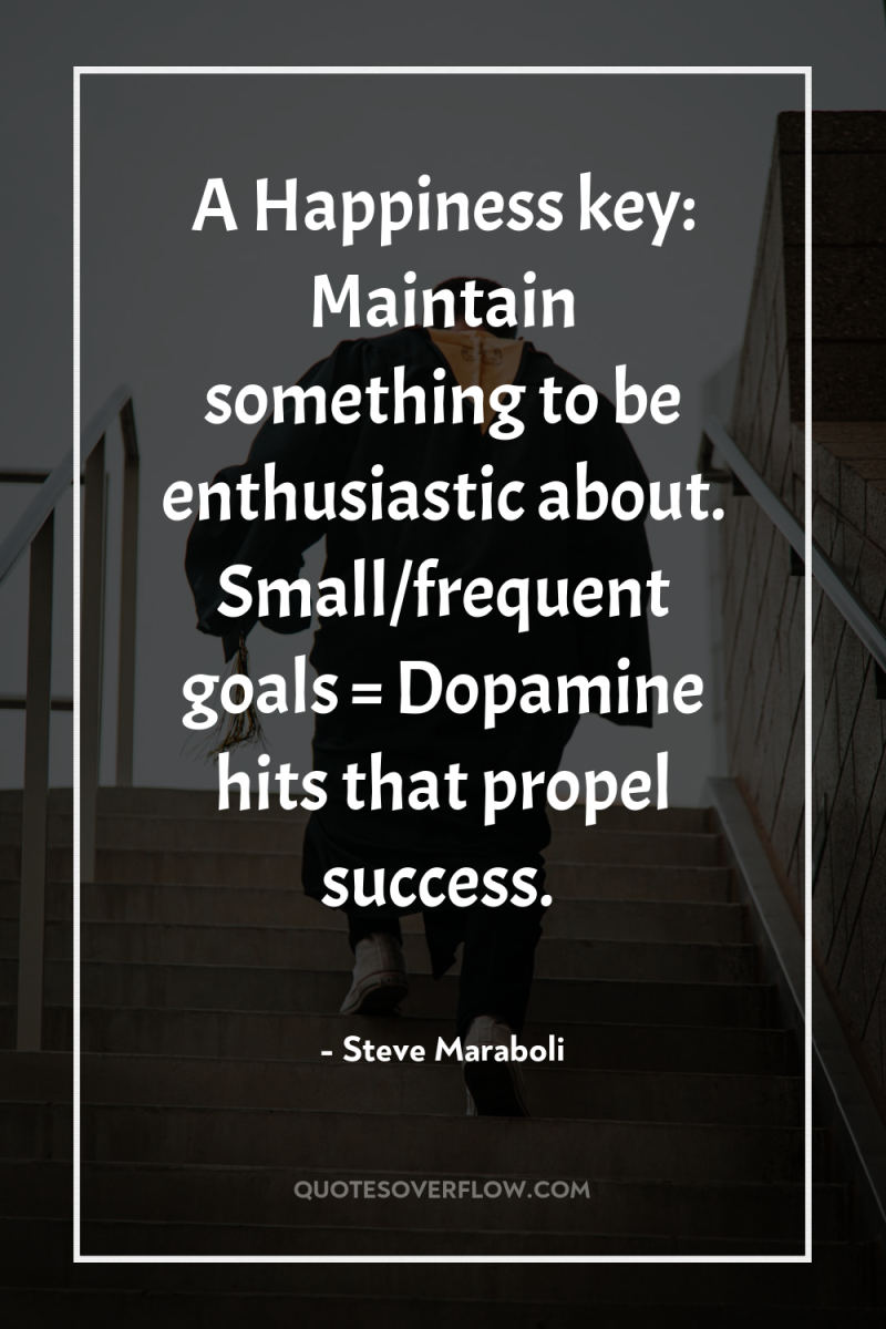 A Happiness key: Maintain something to be enthusiastic about. Small/frequent...