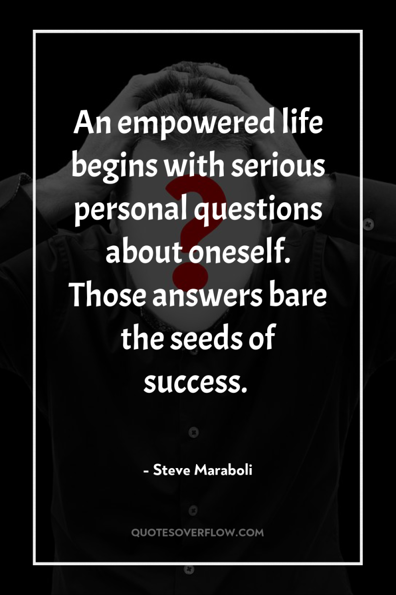 An empowered life begins with serious personal questions about oneself....