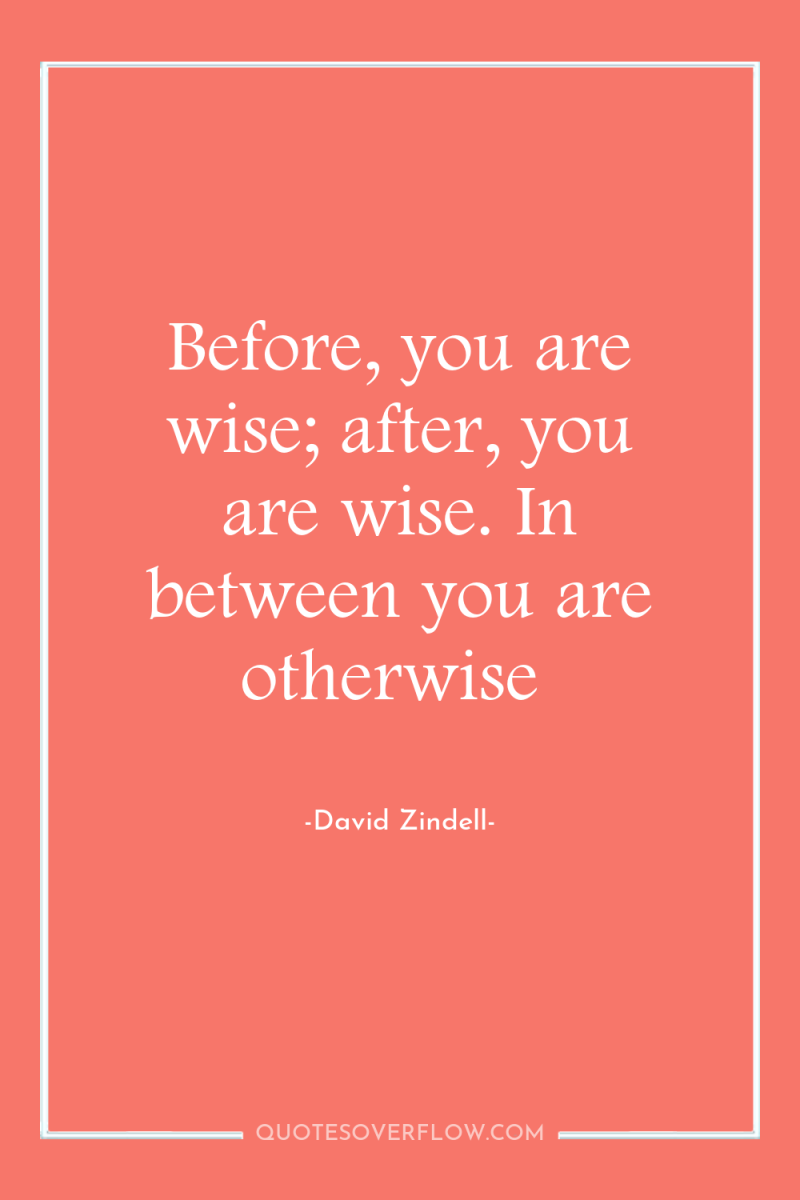 Before, you are wise; after, you are wise. In between...