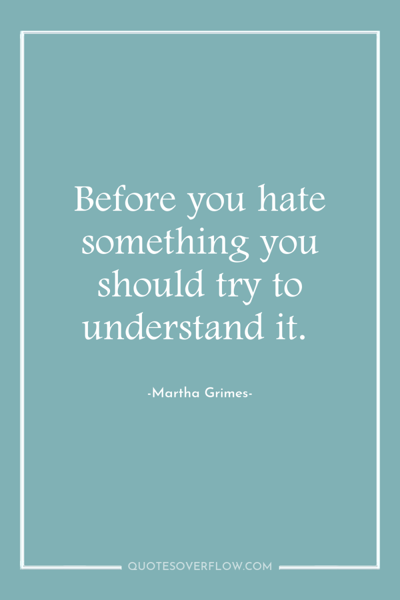 Before you hate something you should try to understand it. 