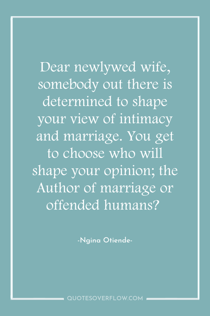 Dear newlywed wife, somebody out there is determined to shape...