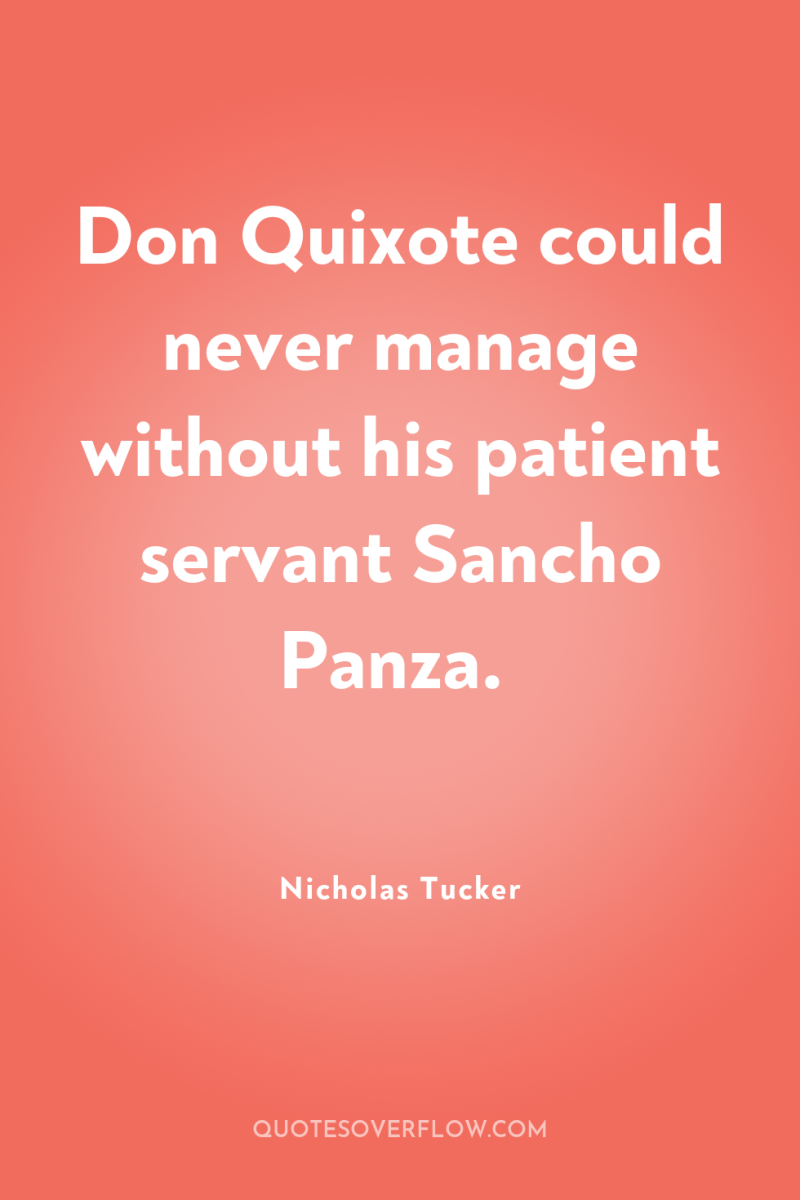 Don Quixote could never manage without his patient servant Sancho...