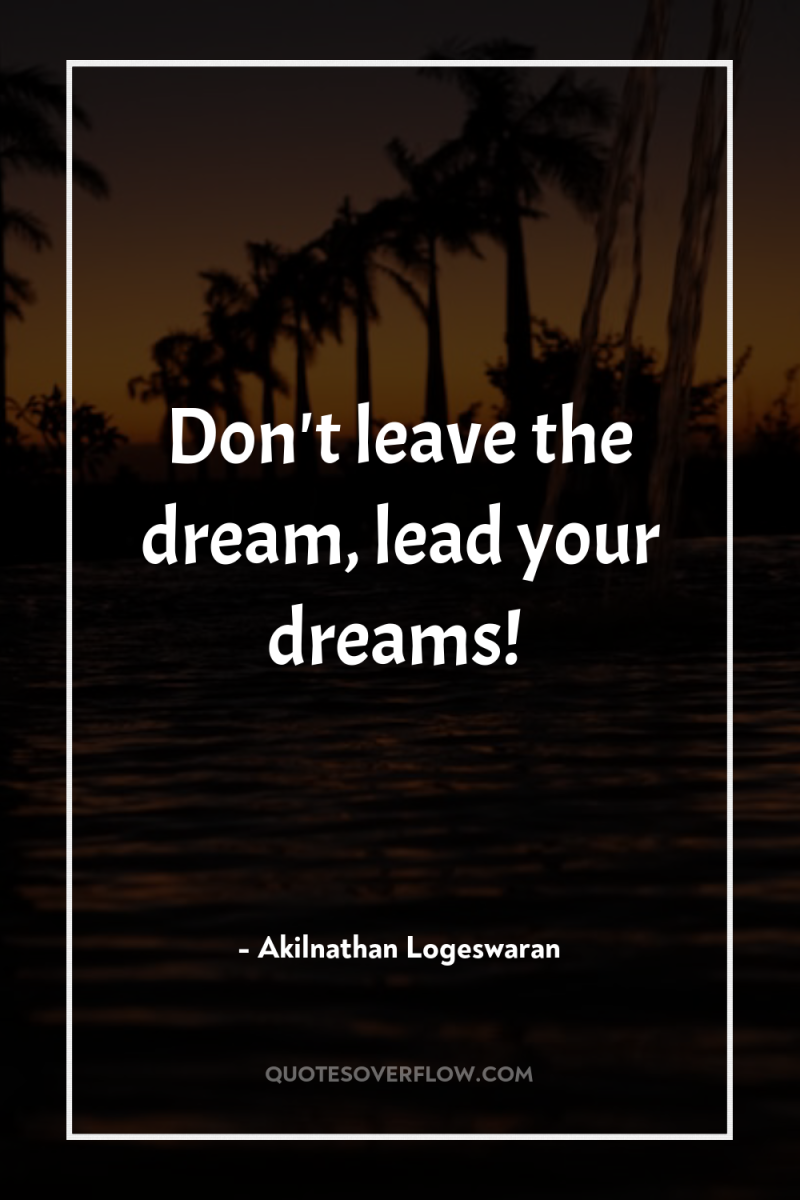 Don't leave the dream, lead your dreams! 