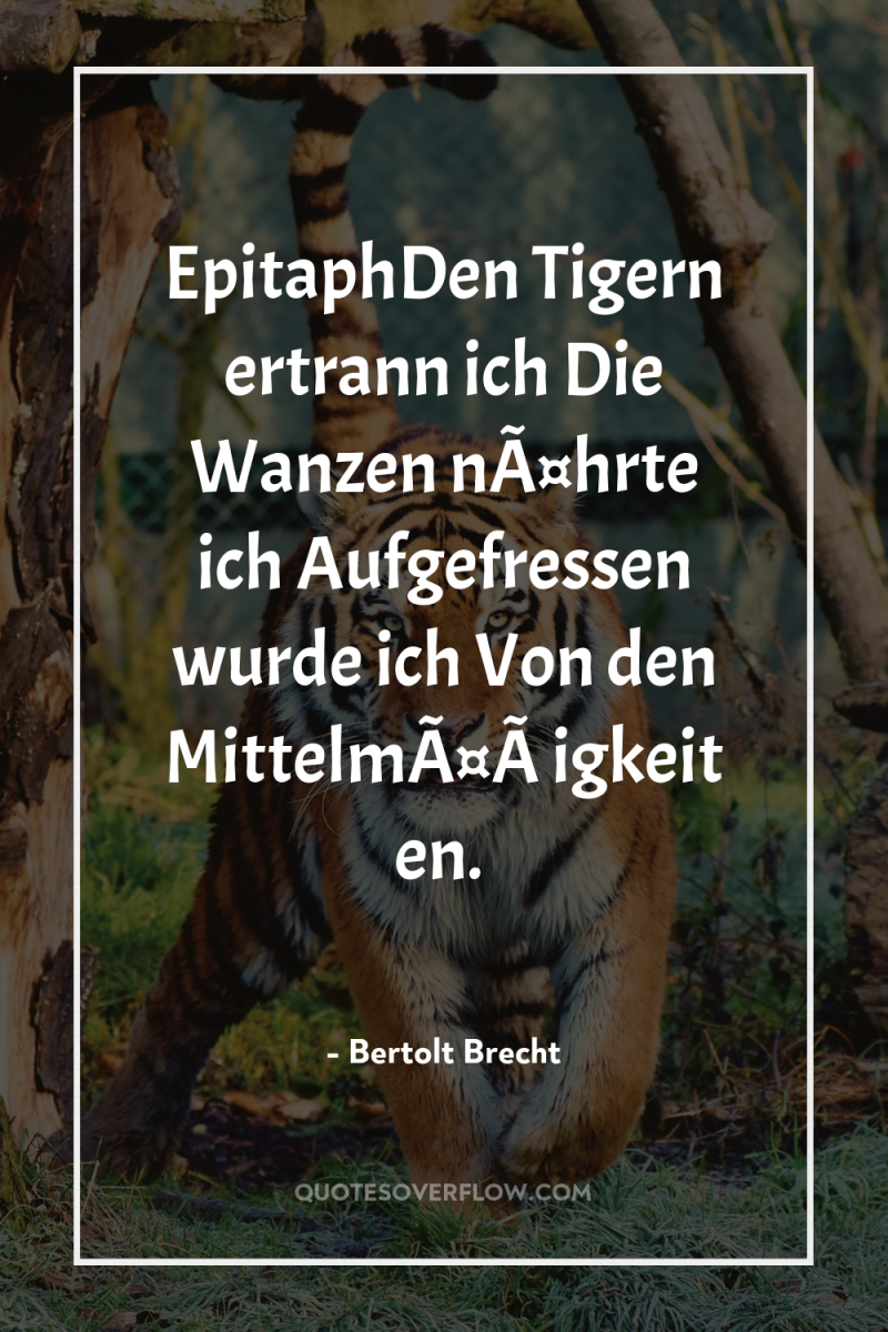 EpitaphDen Tigern ertrann ich Die Wanzen nÃ¤hrte ich Aufgefressen wurde...