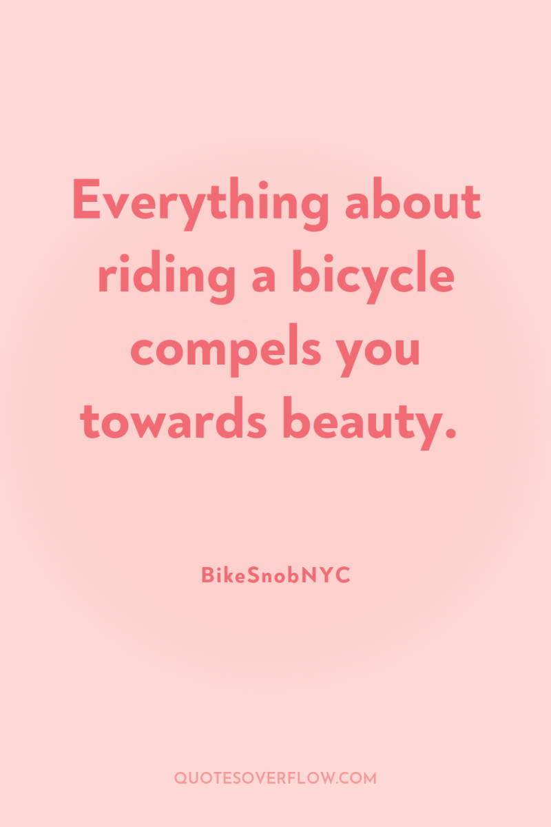 Everything about riding a bicycle compels you towards beauty. 