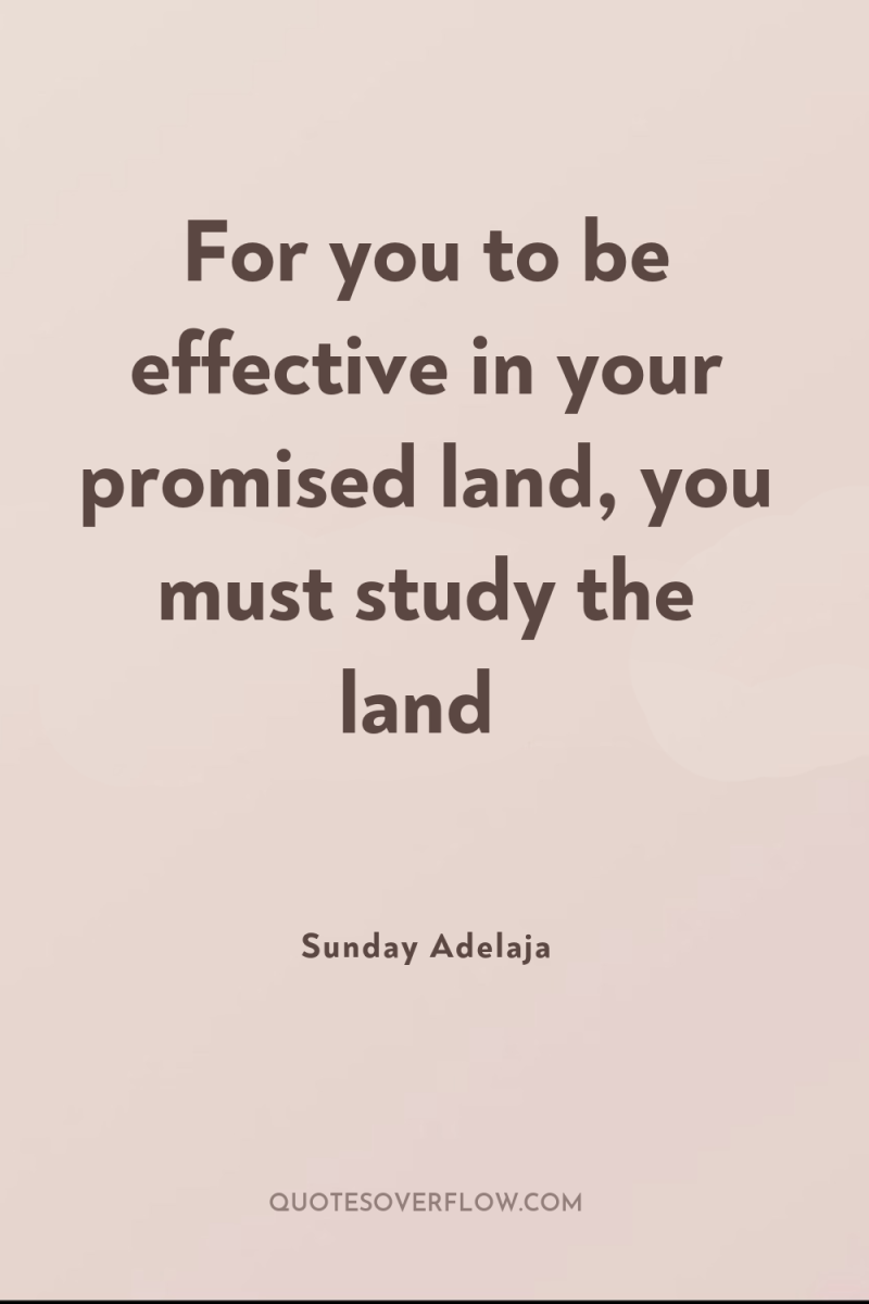 For you to be effective in your promised land, you...