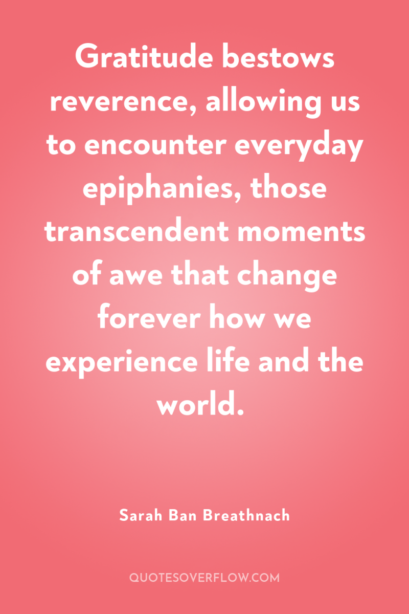 Gratitude bestows reverence, allowing us to encounter everyday epiphanies, those...