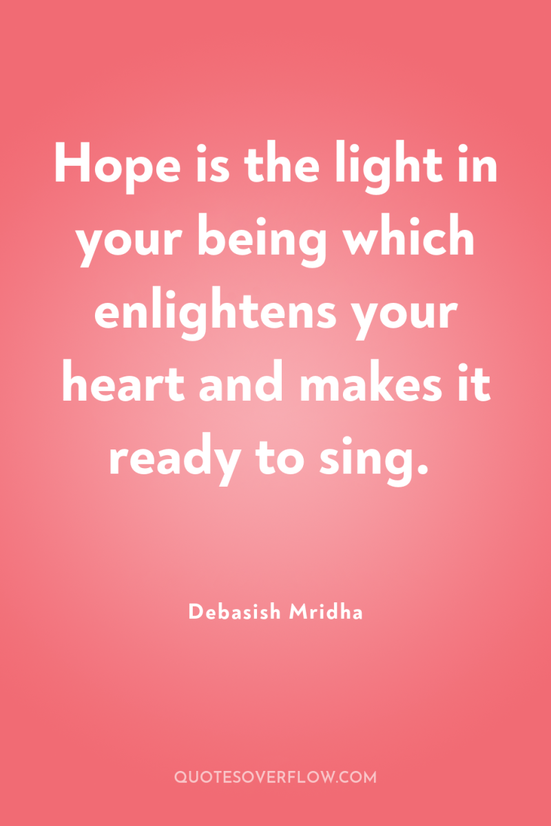 Hope is the light in your being which enlightens your...