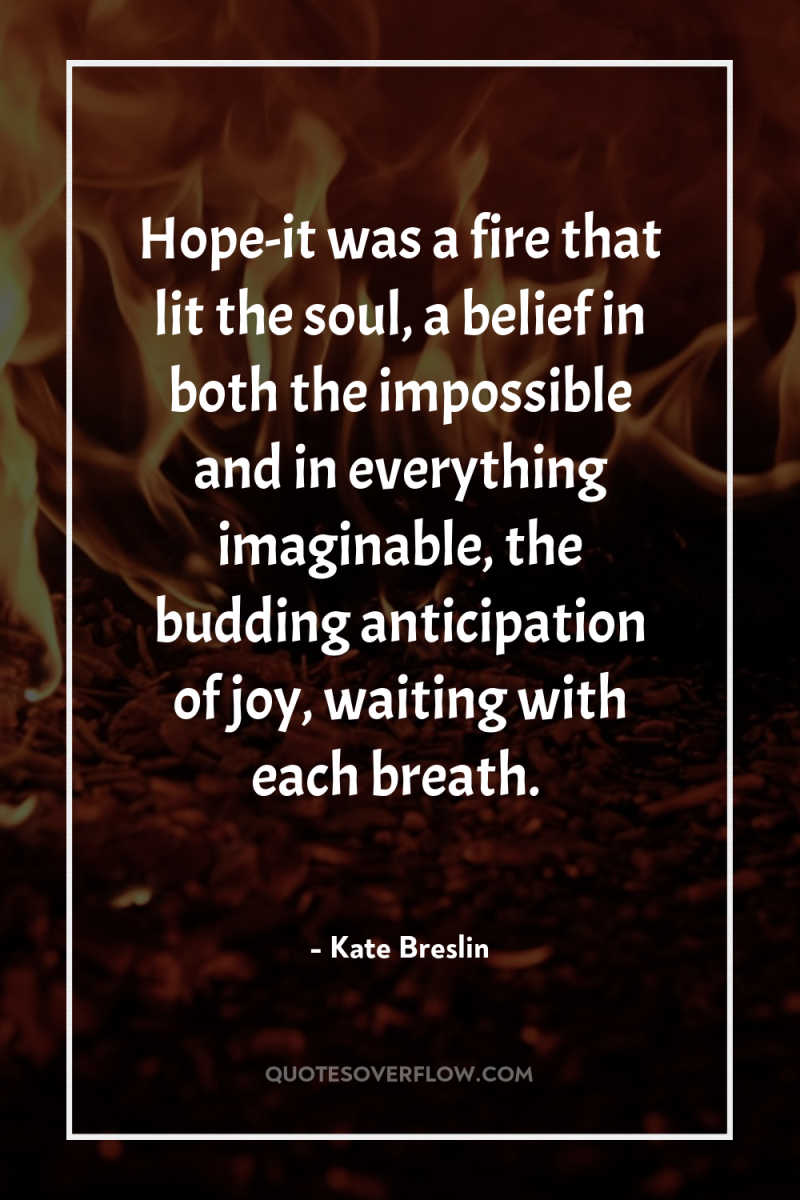 Hope-it was a fire that lit the soul, a belief...