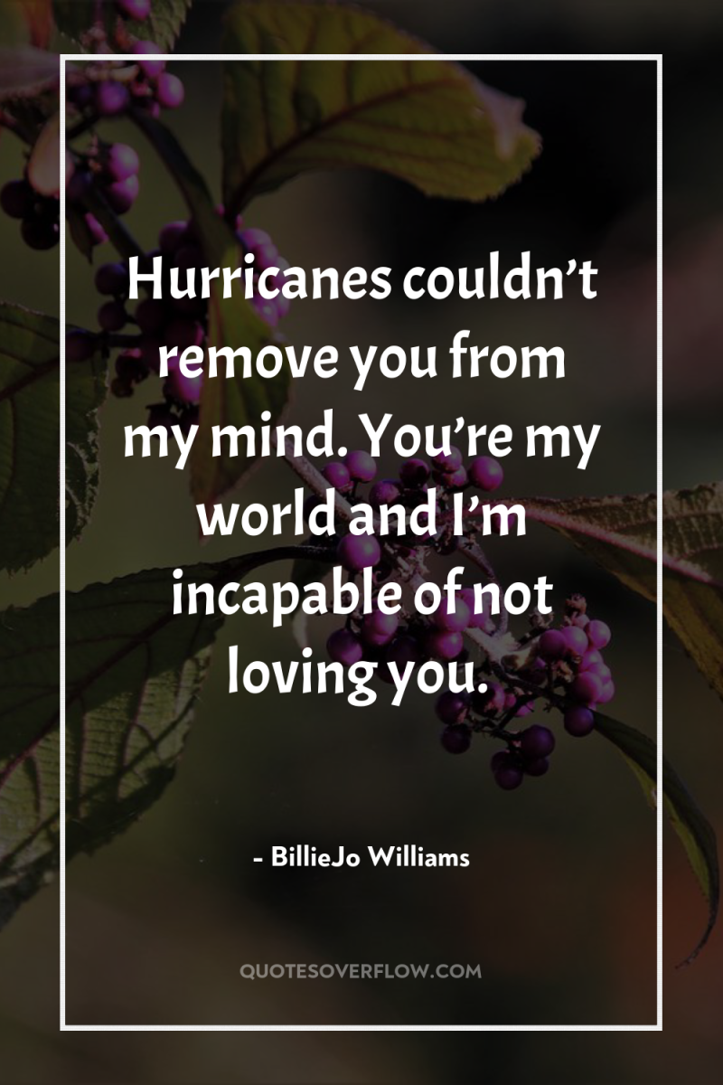 Hurricanes couldn’t remove you from my mind. You’re my world...