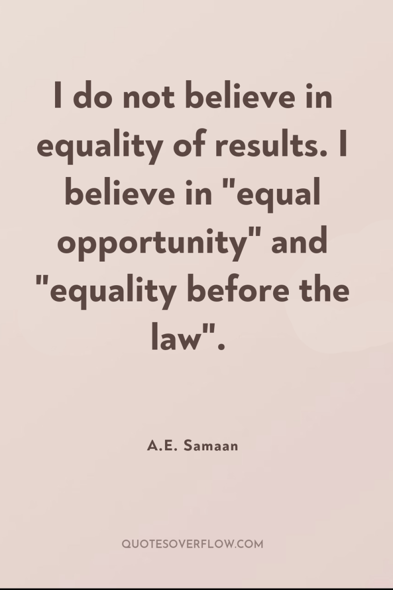 I do not believe in equality of results. I believe...