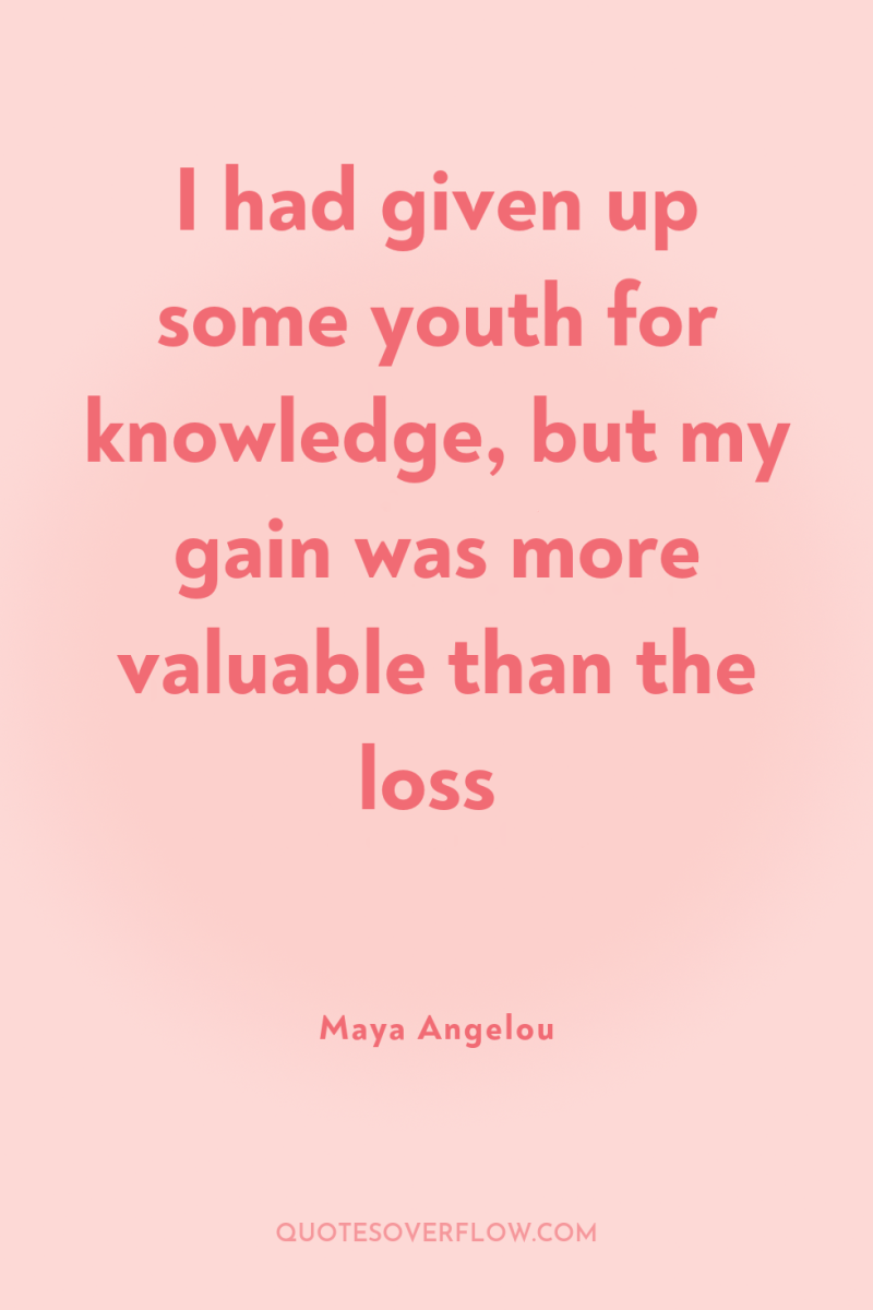 I had given up some youth for knowledge, but my...