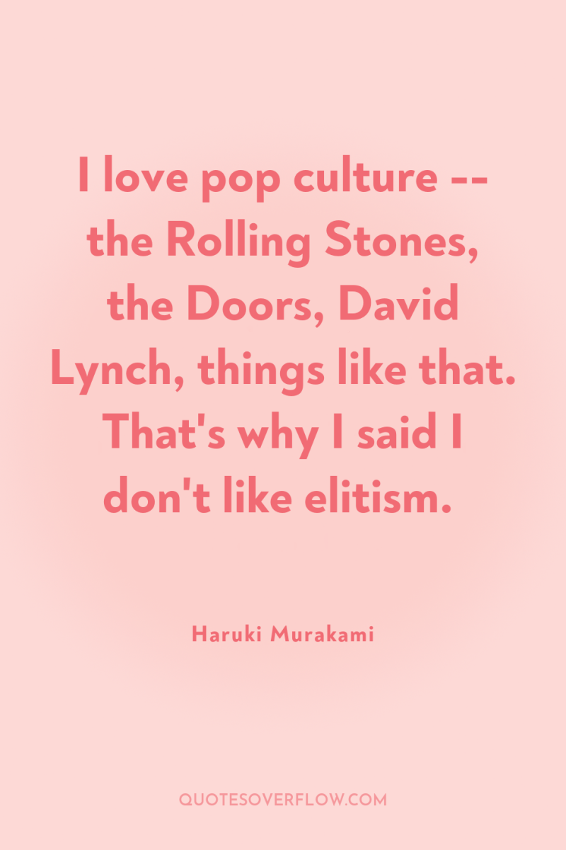 I love pop culture -- the Rolling Stones, the Doors,...