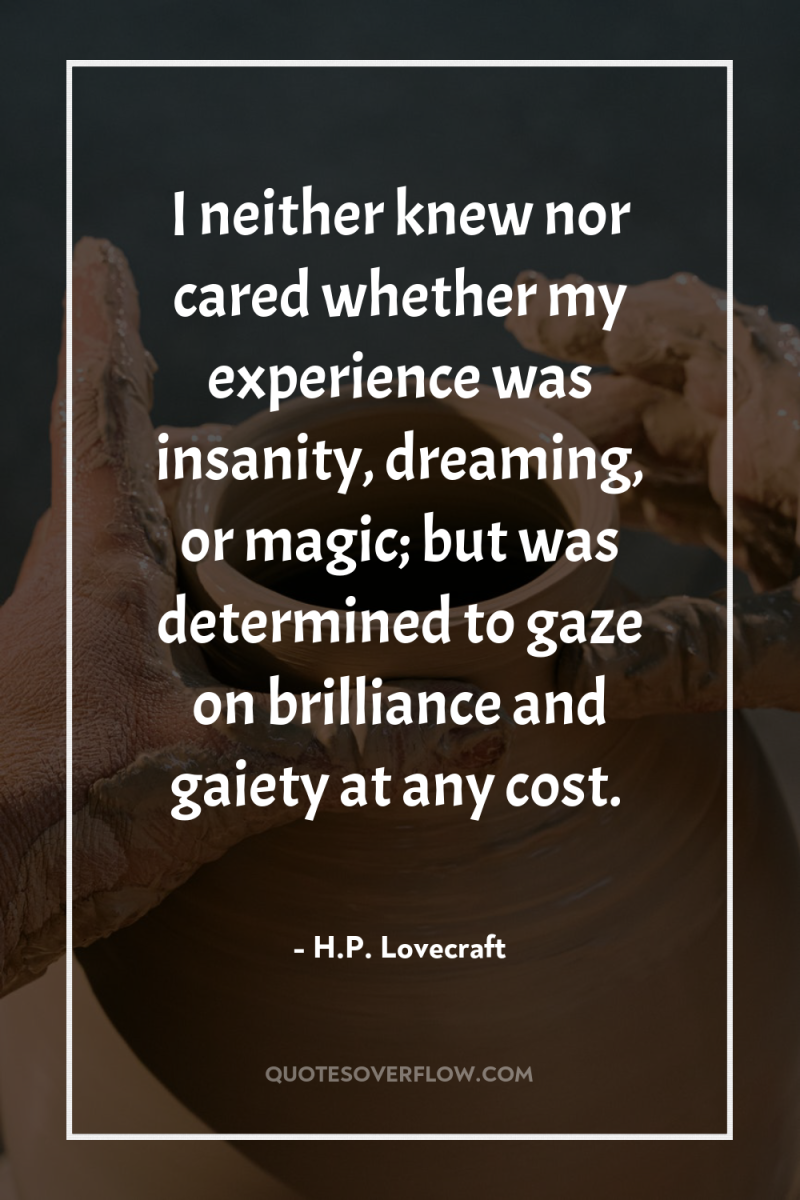 I neither knew nor cared whether my experience was insanity,...