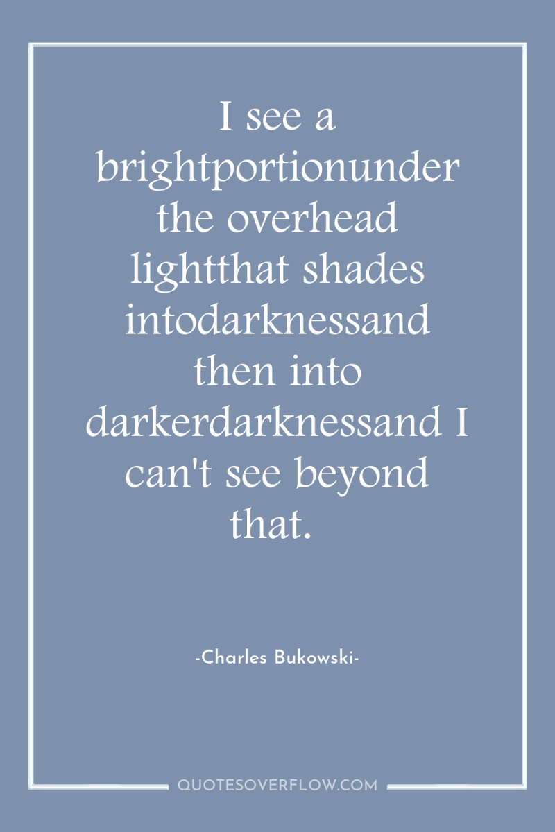 I see a brightportionunder the overhead lightthat shades intodarknessand then...