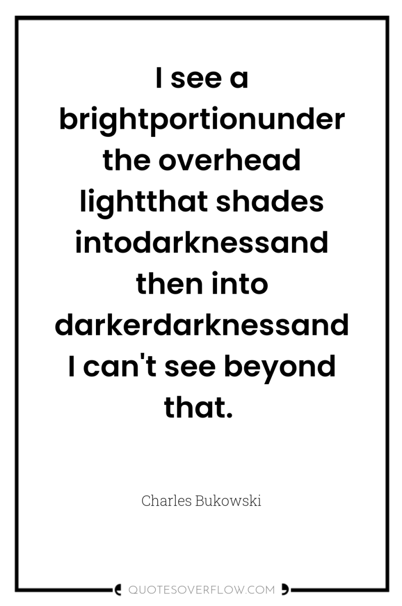 I see a brightportionunder the overhead lightthat shades intodarknessand then...