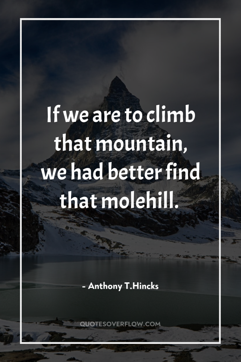 If we are to climb that mountain, we had better...