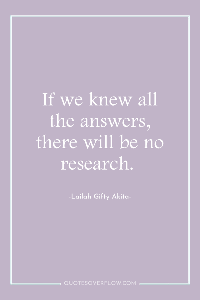 If we knew all the answers, there will be no...