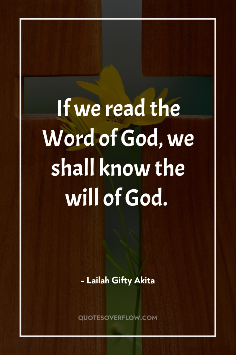 If we read the Word of God, we shall know...