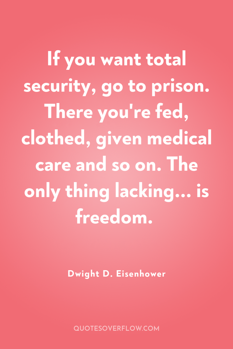 If you want total security, go to prison. There you're...