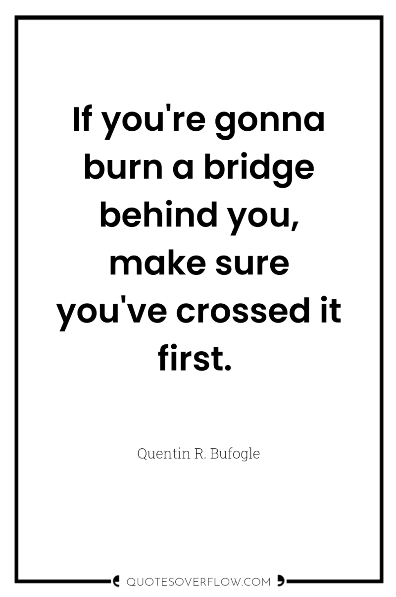 If you're gonna burn a bridge behind you, make sure...