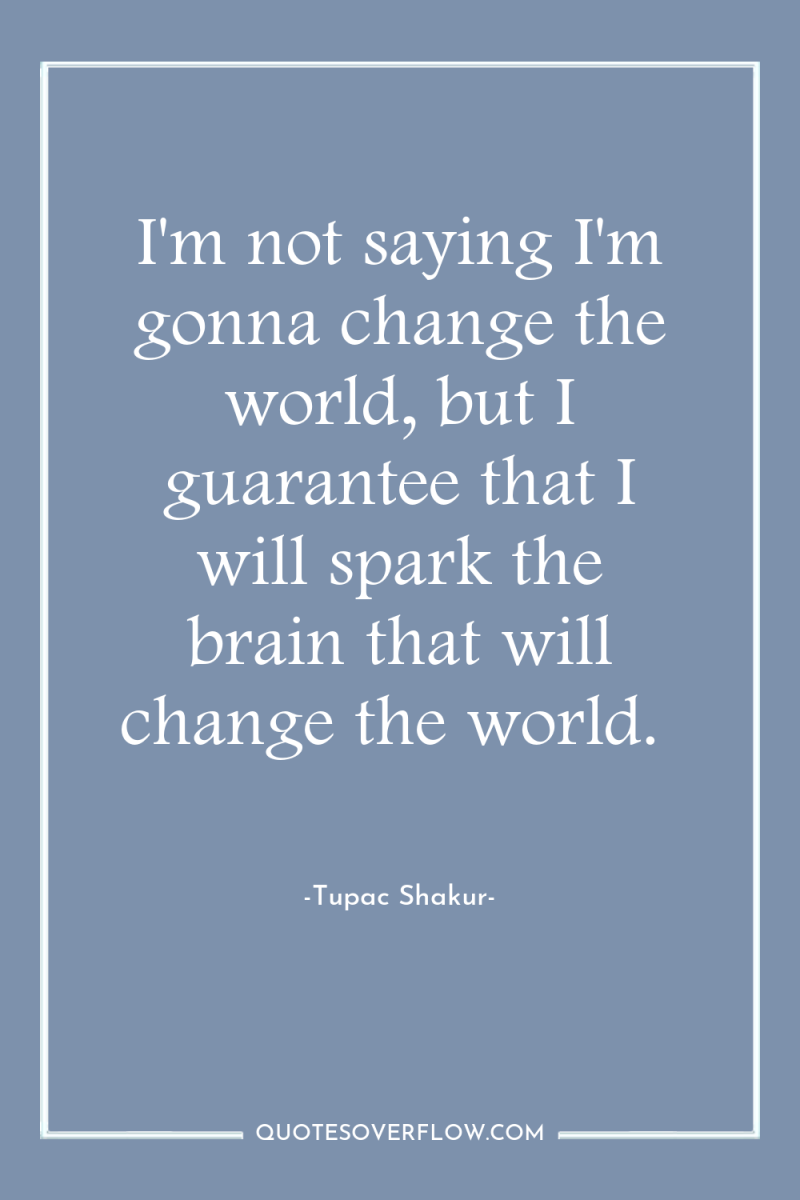 I'm not saying I'm gonna change the world, but I...