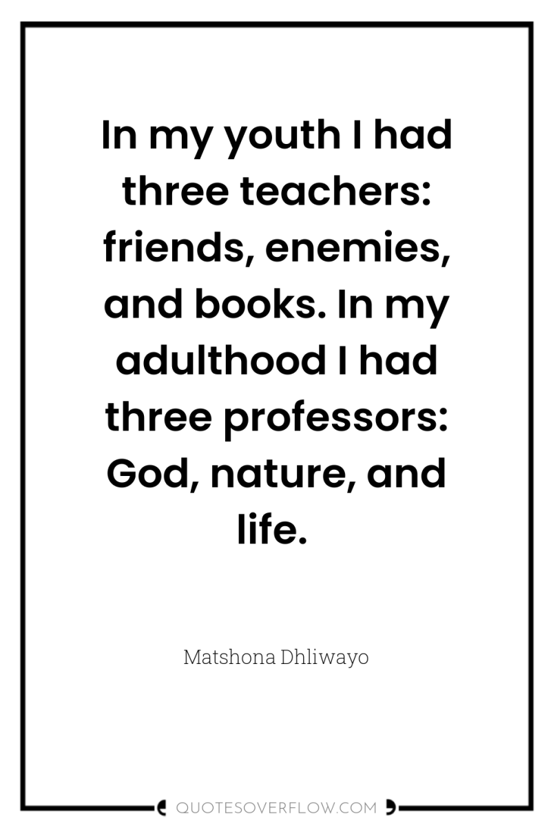 In my youth I had three teachers: friends, enemies, and...