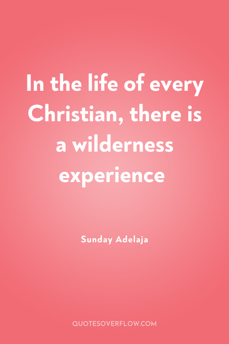 In the life of every Christian, there is a wilderness...