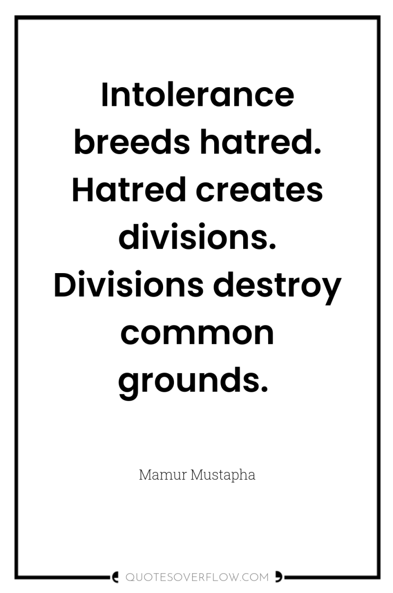 Intolerance breeds hatred. Hatred creates divisions. Divisions destroy common grounds. 