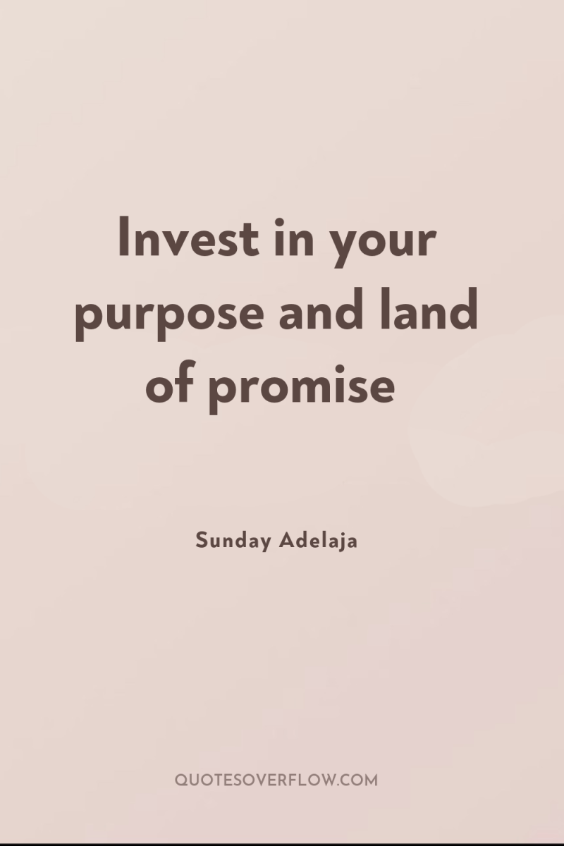 Invest in your purpose and land of promise 