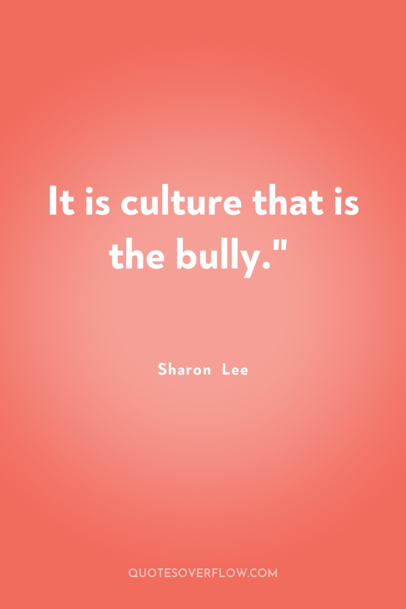 It is culture that is the bully.