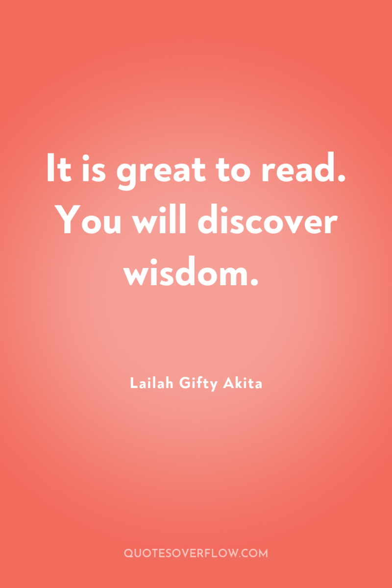 It is great to read. You will discover wisdom. 