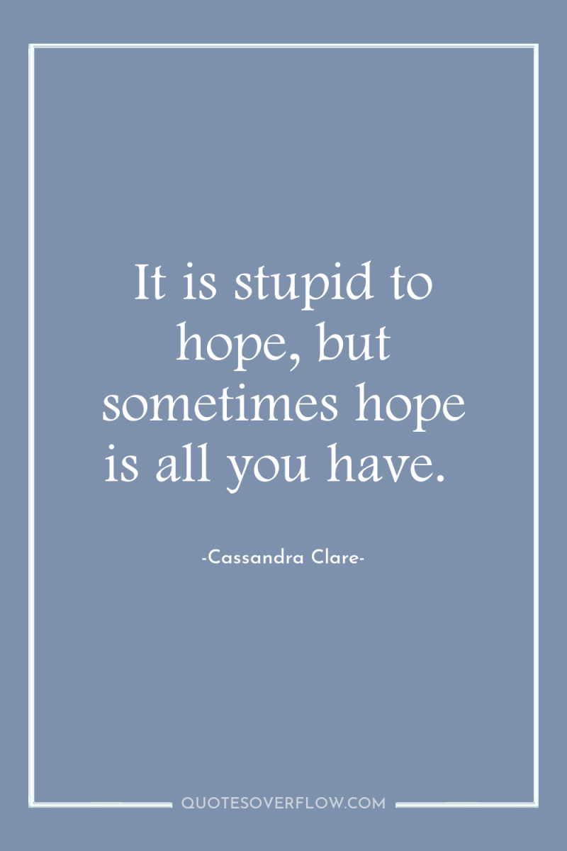 It is stupid to hope, but sometimes hope is all...