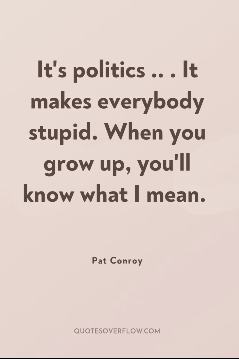 It's politics .. . It makes everybody stupid. When you...