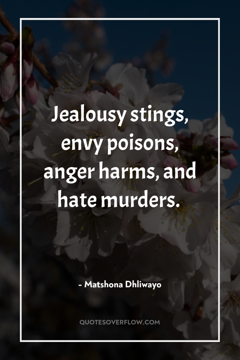 Jealousy stings, envy poisons, anger harms, and hate murders. 