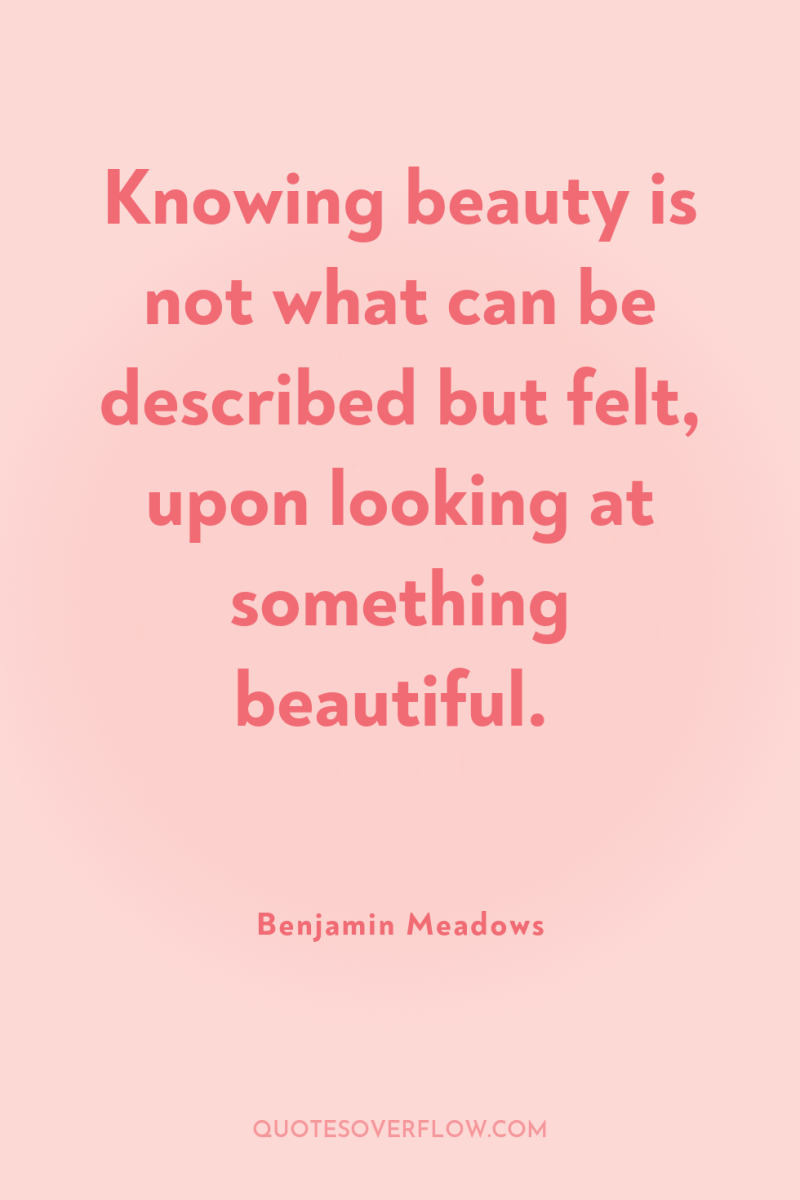 Knowing beauty is not what can be described but felt,...