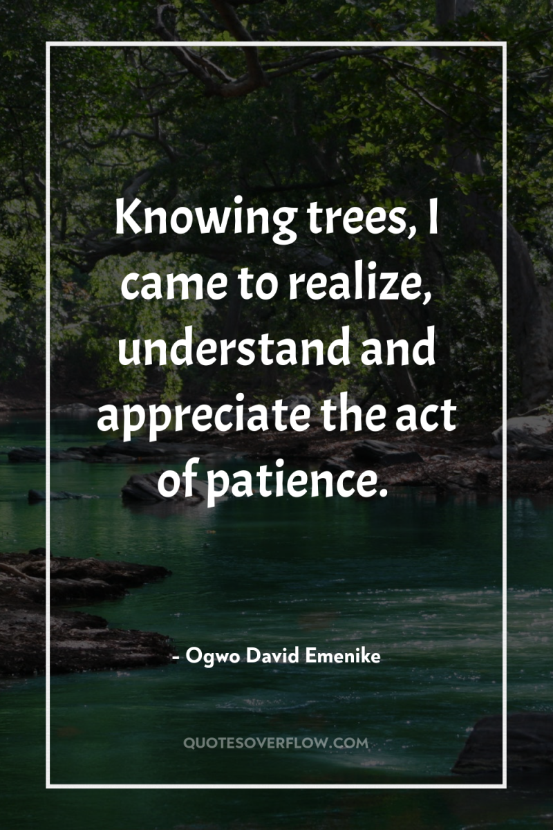Knowing trees, I came to realize, understand and appreciate the...
