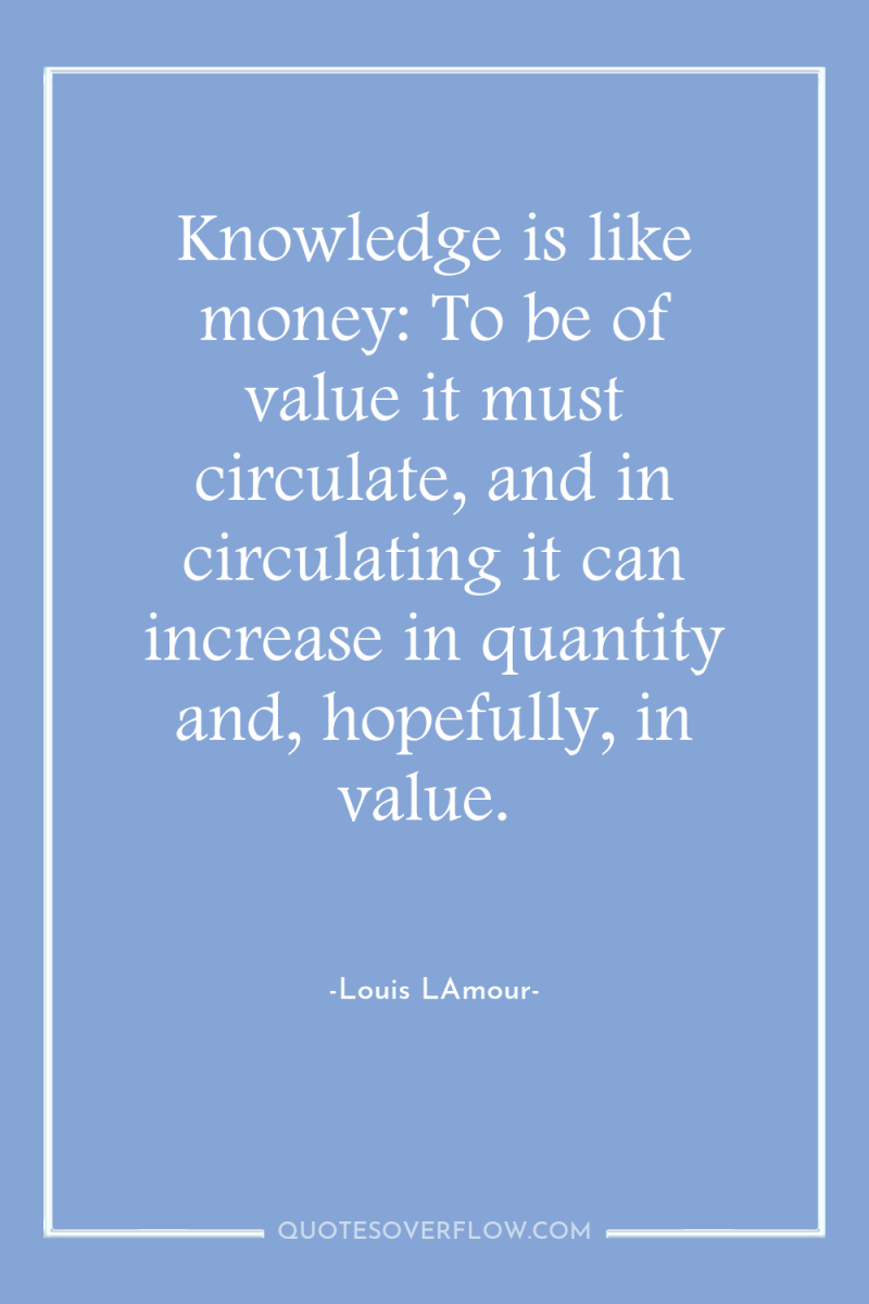 Knowledge is like money: To be of value it must...