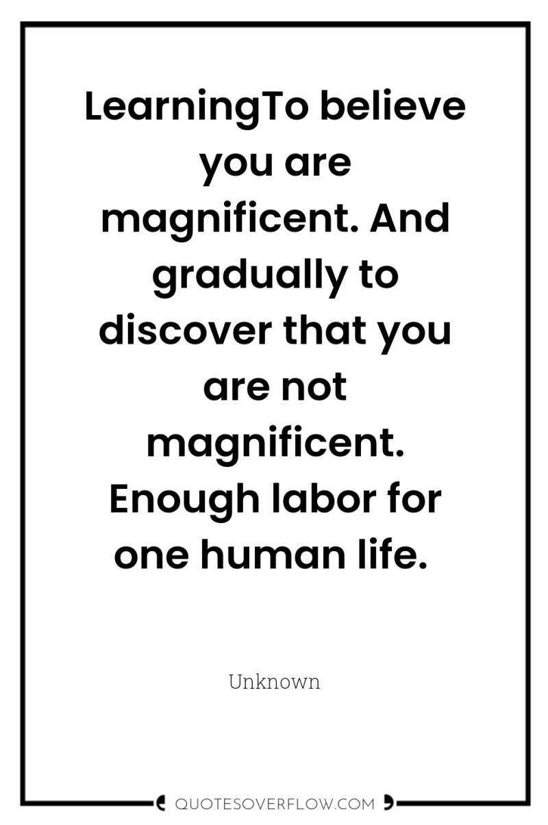 LearningTo believe you are magnificent. And gradually to discover that...