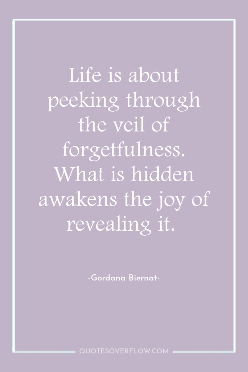 Life is about peeking through the veil of forgetfulness. What...