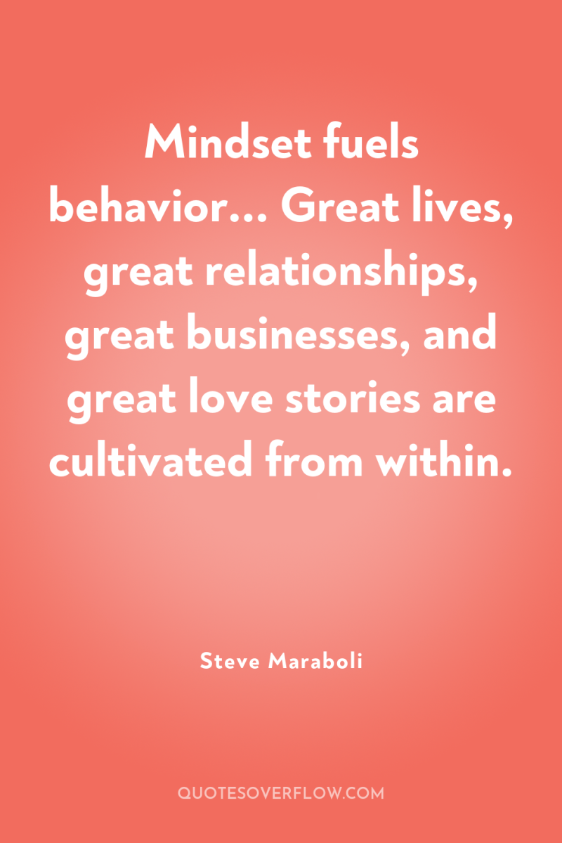 Mindset fuels behavior... Great lives, great relationships, great businesses, and...