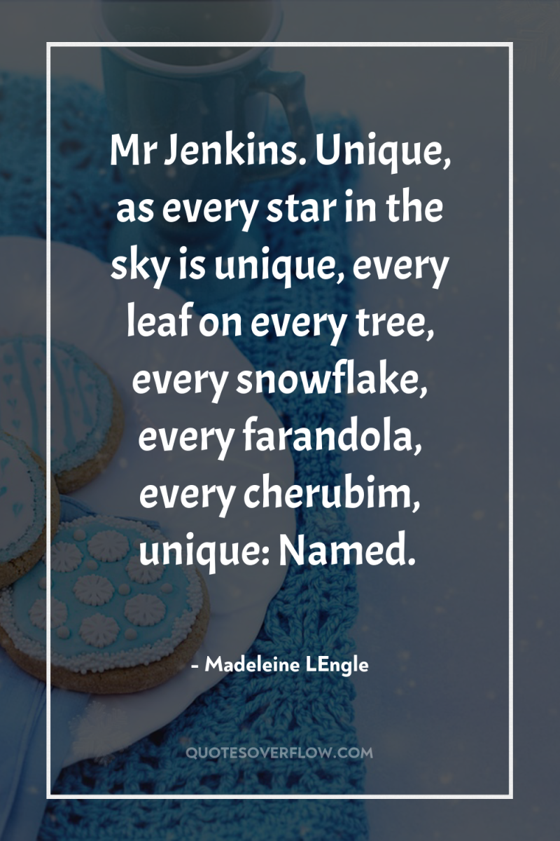 Mr Jenkins. Unique, as every star in the sky is...