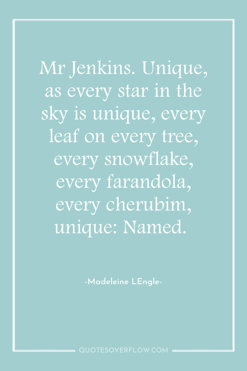 Mr Jenkins. Unique, as every star in the sky is...