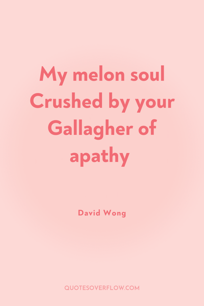 My melon soul Crushed by your Gallagher of apathy 