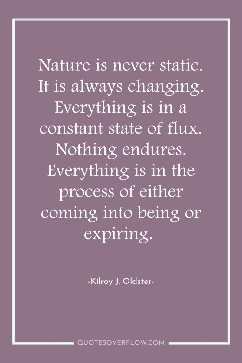 Nature is never static. It is always changing. Everything is...
