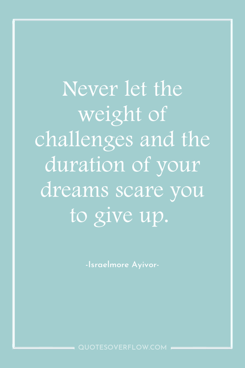 Never let the weight of challenges and the duration of...