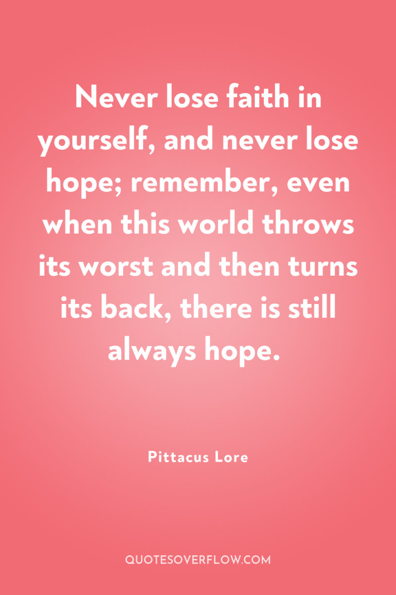 Never lose faith in yourself, and never lose hope; remember,...