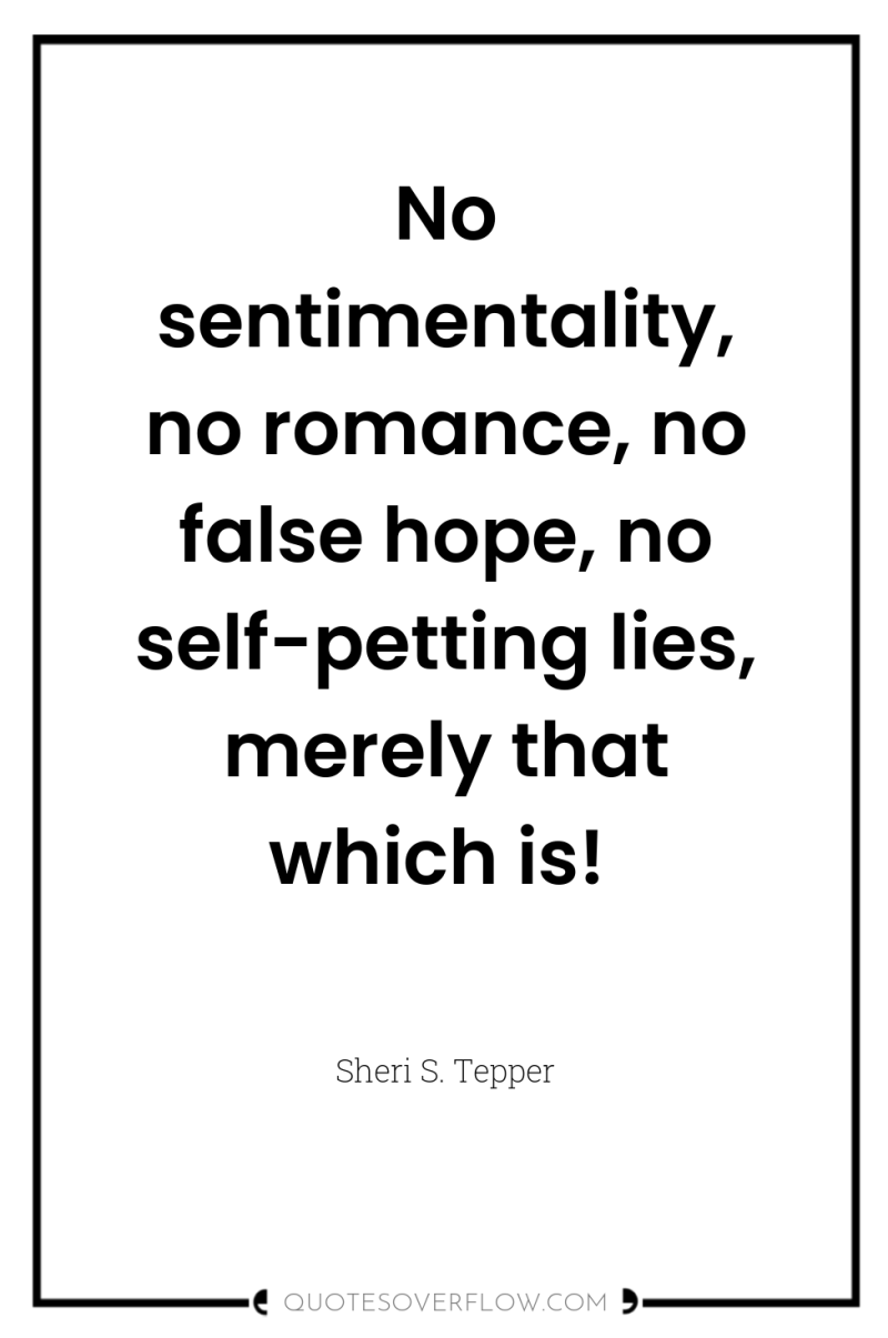 No sentimentality, no romance, no false hope, no self-petting lies,...