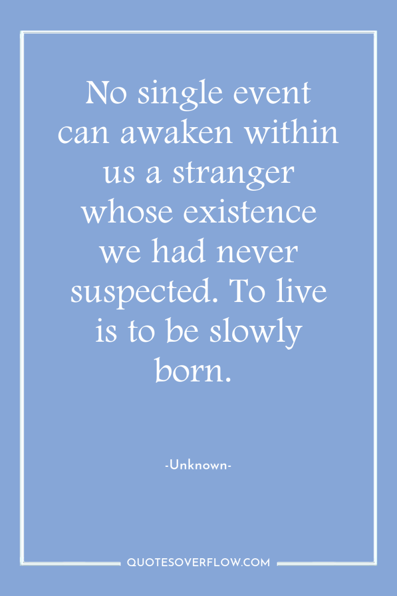No single event can awaken within us a stranger whose...
